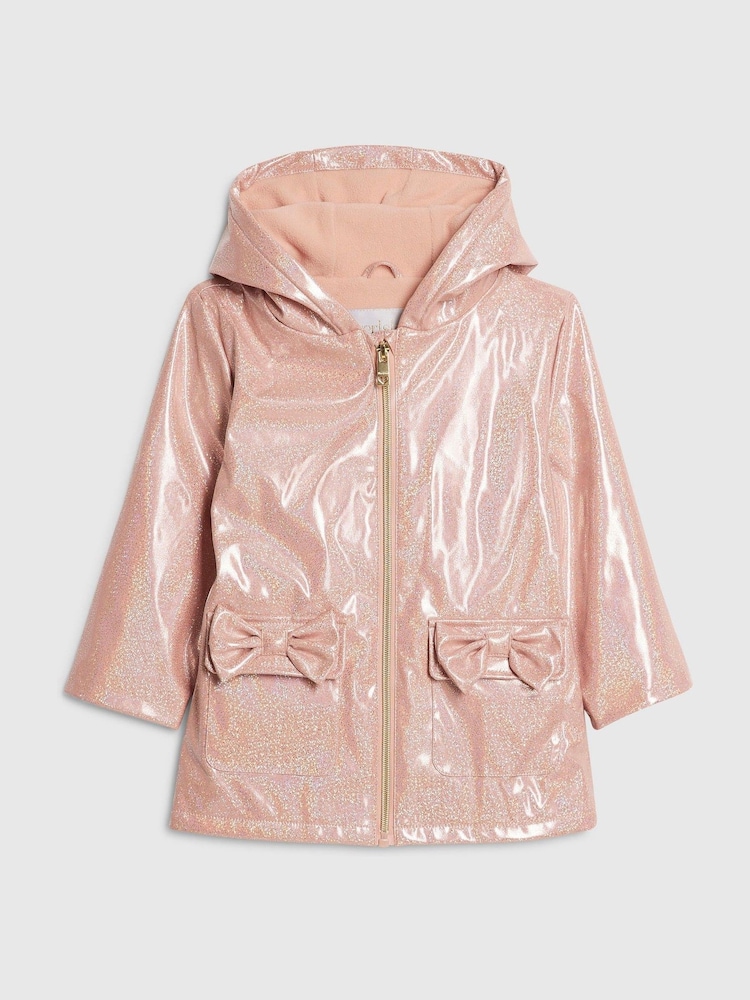 River Island Pink Glitter Bow Pocket Raincoat - Image 1 of 4 River Island Pink Glitter Bow Pocket Raincoat - Image 1 of 4