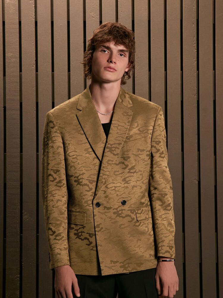 Gold EDIT Relaxed Leopard Print Tuxedo Blazer - Image 1 of 13