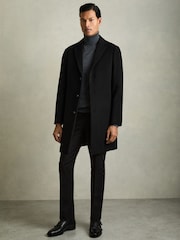 Reiss Black Gable Wool Blend Single Breasted Epsom Overcoat - Image 1 of 8