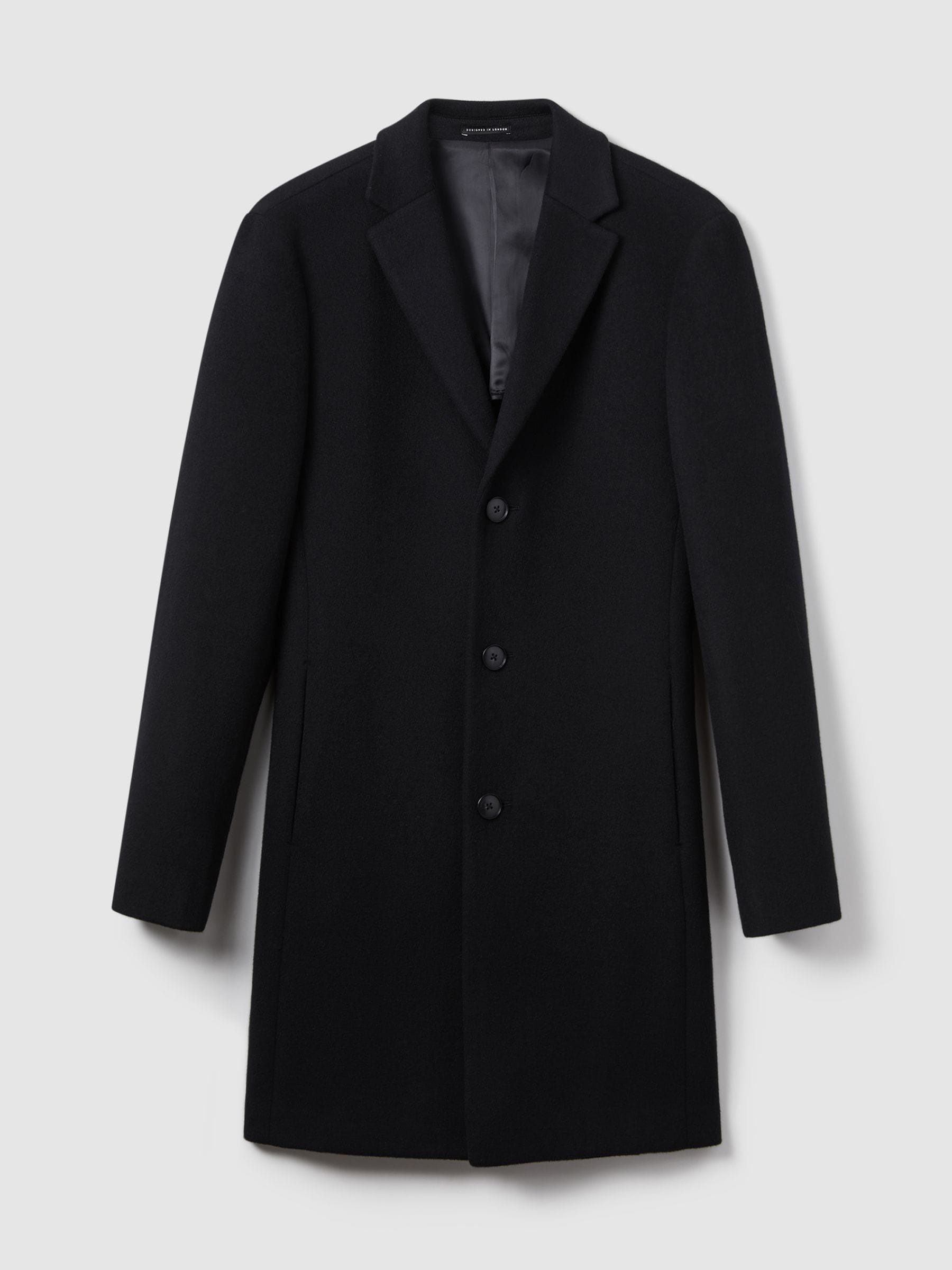 Buy Reiss Black Gable Wool Blend Single Breasted Epsom Overcoat from Next Luxembourg