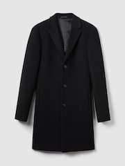 Reiss Black Gable Wool Blend Single Breasted Epsom Overcoat - Image 2 of 8