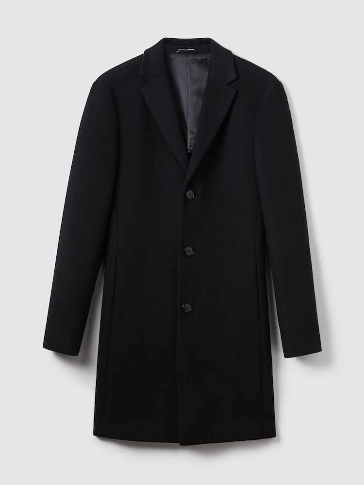 Reiss Black Gable Wool Blend Single Breasted Epsom Overcoat - Image 2 of 8