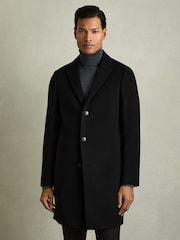 Reiss Black Gable Wool Blend Single Breasted Epsom Overcoat - Image 3 of 8