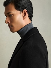 Reiss Black Gable Wool Blend Single Breasted Epsom Overcoat - Image 4 of 8