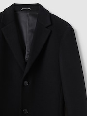 Reiss Black Gable Wool Blend Single Breasted Epsom Overcoat - Image 7 of 8