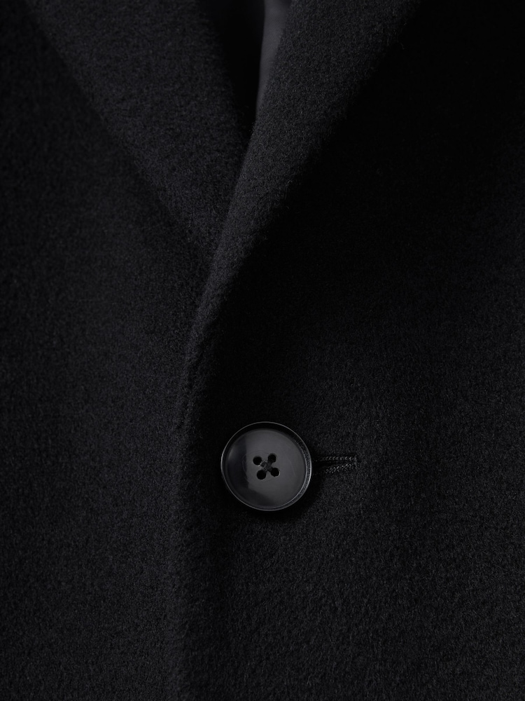 Reiss Black Gable Wool Blend Single Breasted Epsom Overcoat - Image 8 of 8