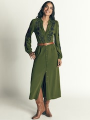 Green Embroidery - Boden Juliet Jersey Midi-kjole - Bilde 1 av 7