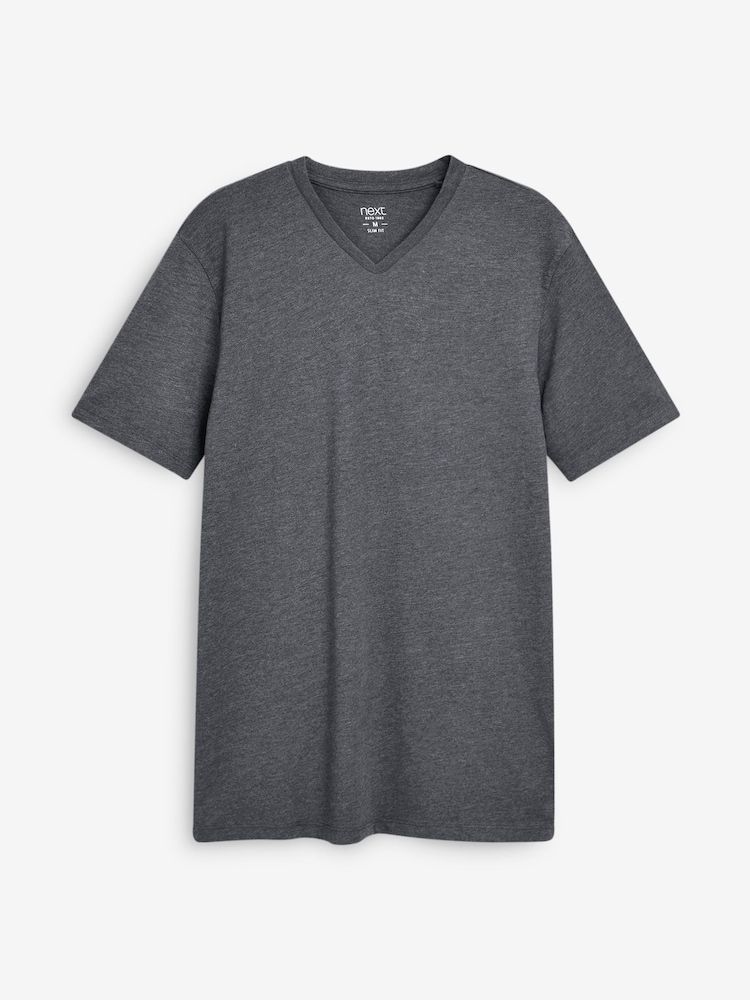 Charcoal Grey Marl Slim Essential V-Neck T-Shirt - Image 3 of 3