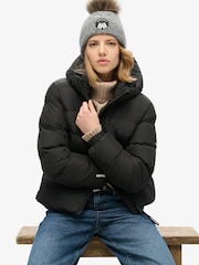 Superdry Black Hooded Sports Puffer Jacket - Image 4 of 8