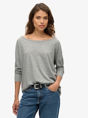 Superdry Smoke Grey Marl Long Sleeve Jersey Top - Image 1 of 5