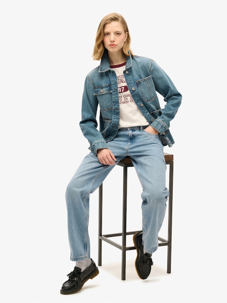 Superdry Fulton Vintage Blue Emb Denim Chore 100% Cotton Jacket - Image 2 of 4