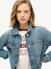 Superdry Fulton Vintage Blue Emb Denim Chore 100% Cotton Jacket - Image 3 of 4