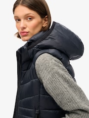 Superdry Eclipse Navy Hooded Fuji Quilt Padded Gilet Jacket - Image 2 of 7