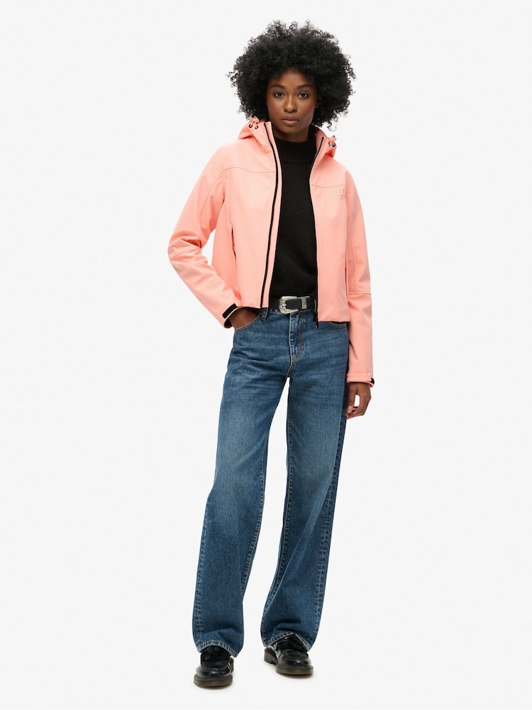 Superdry Peach Pearl Pink Hooded Soft Shell Trekker Jacket - Image 2 of 5 Superdry Peach Pearl Pink Hooded Soft Shell Trekker Jacket - Image 2 of 5