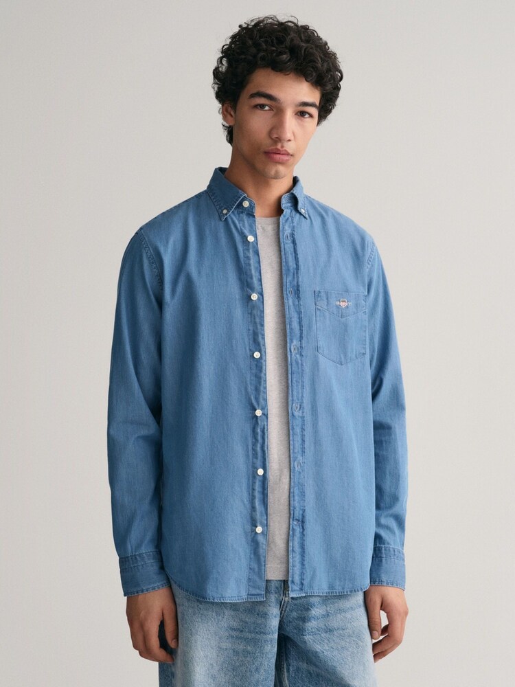 GANT Semi Light Blue Regular Fit Denim 100% Cotton Shirt - Image 1 of 5