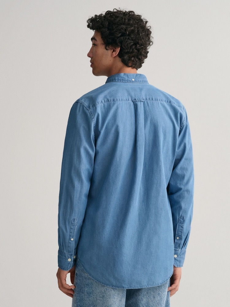 GANT Semi Light Blue Regular Fit Denim 100% Cotton Shirt - Image 2 of 5