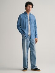 GANT Semi Light Blue Regular Fit Denim 100% Cotton Shirt - Image 3 of 5
