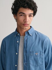 GANT Semi Light Blue Regular Fit Denim 100% Cotton Shirt - Image 4 of 5