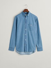 GANT Semi Light Blue Regular Fit Denim 100% Cotton Shirt - Image 5 of 5