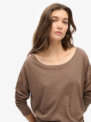 Superdry Nut Brown Marl Long Sleeve Jersey Top - Image 3 of 5