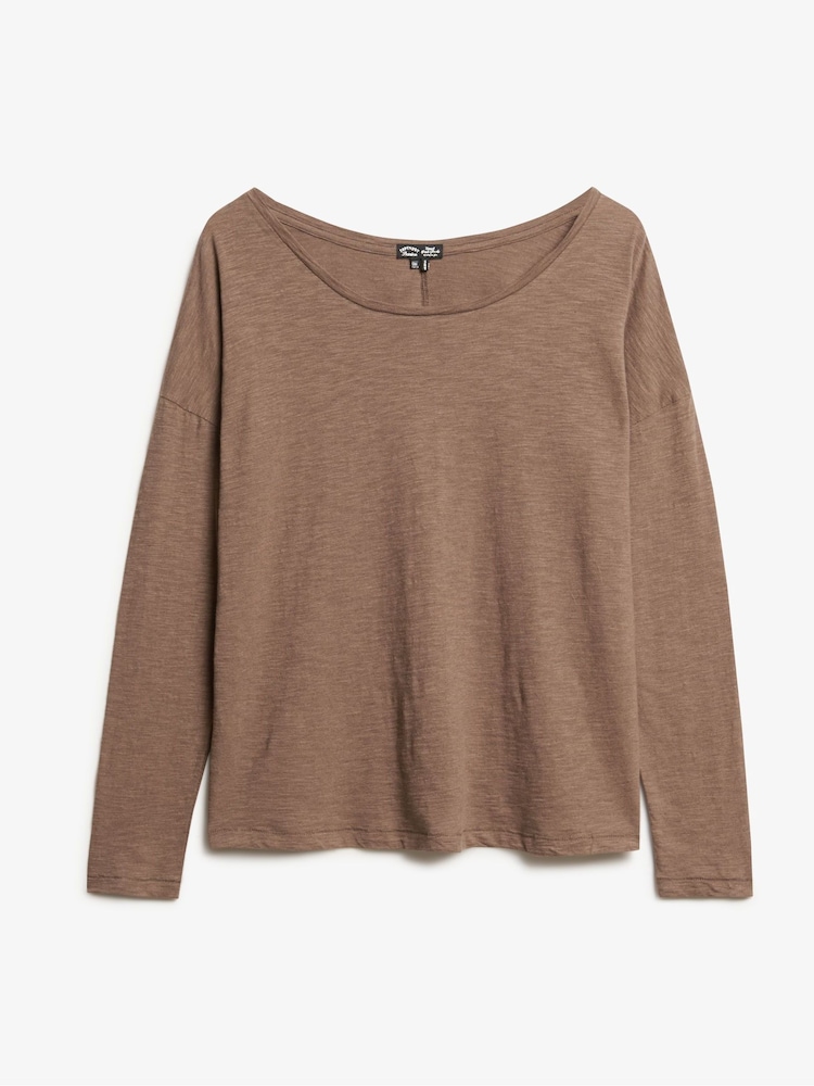 Superdry Nut Brown Marl Long Sleeve Jersey Top - Image 4 of 5