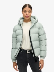 Superdry Puritan Grey Hooded Sports Puffer Jacket - Image 1 of 7