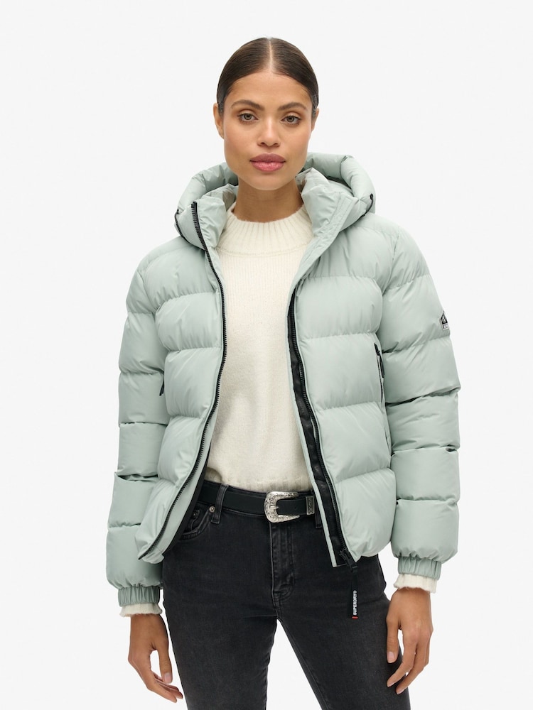 Superdry Puritan Grey Hooded Sports Puffer Jacket - Image 1 of 7
