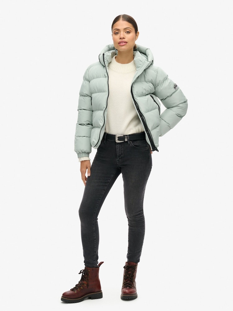 Superdry Puritan Grey Hooded Sports Puffer Jacket - Image 2 of 7