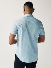 Light Blue Flamingo Regular Fit 100% Cotton Printed Short Sleeve Shirt - Image 3 of 7