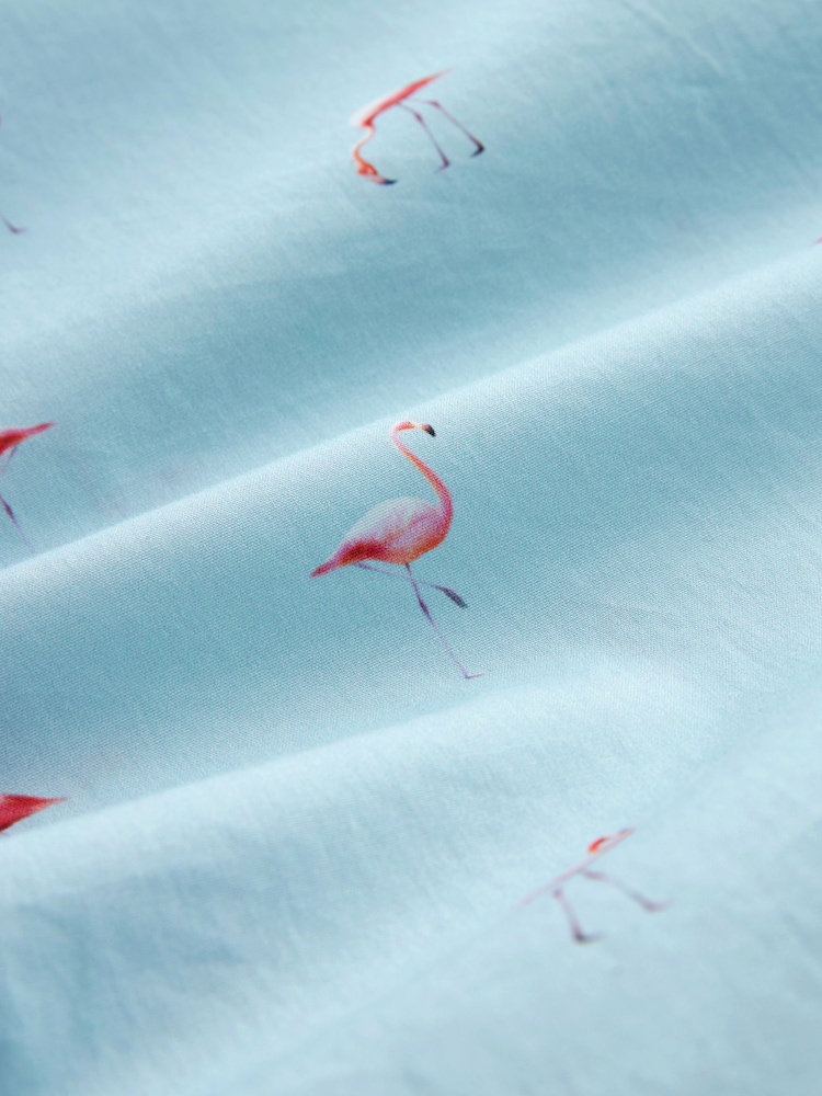 Light Blue Flamingo Regular Fit 100% Cotton Printed Short Sleeve Shirt - Image 7 of 7