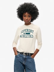 Superdry Turtledove Cream Athletic Ringer Slim Long Sleeve Top - Image 1 of 7