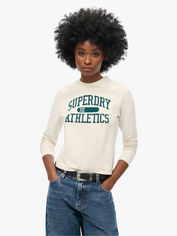 Superdry Turtledove Cream Athletic Ringer Slim Long Sleeve Top - Image 1 of 7