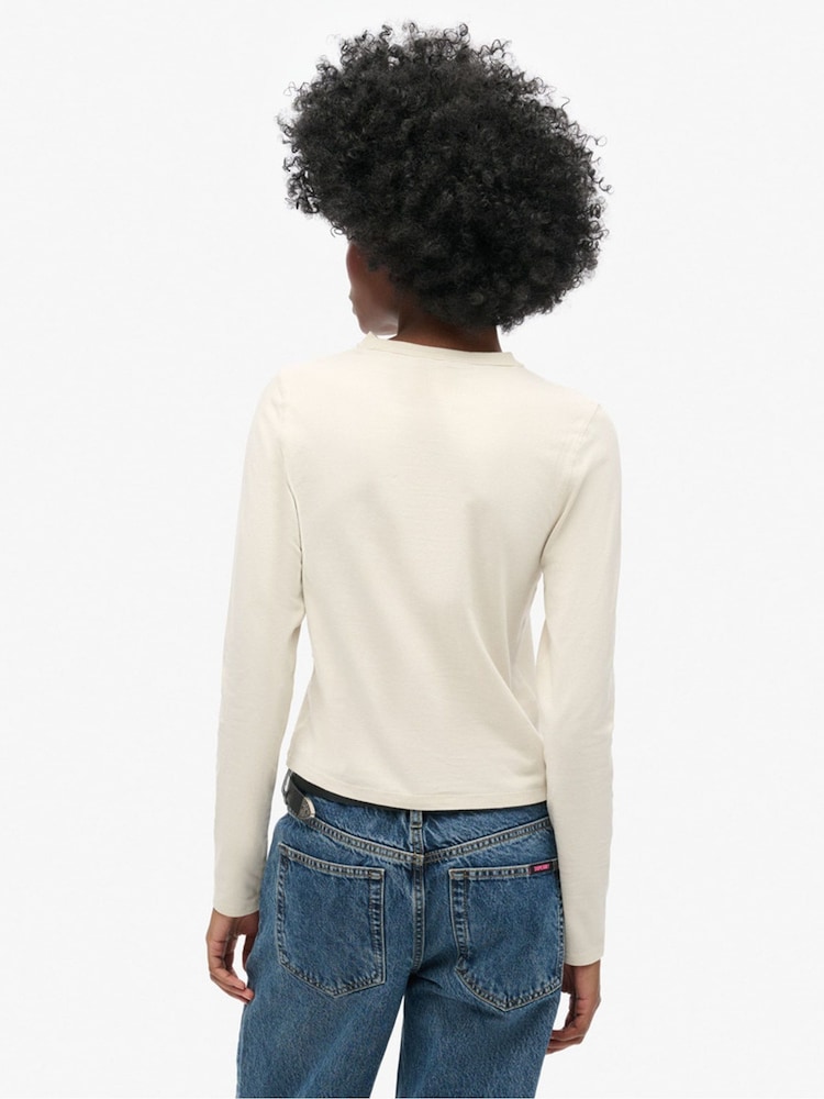 Superdry Turtledove Cream Athletic Ringer Slim Long Sleeve Top - Image 2 of 7