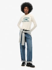Superdry Turtledove Cream Athletic Ringer Slim Long Sleeve Top - Image 3 of 7