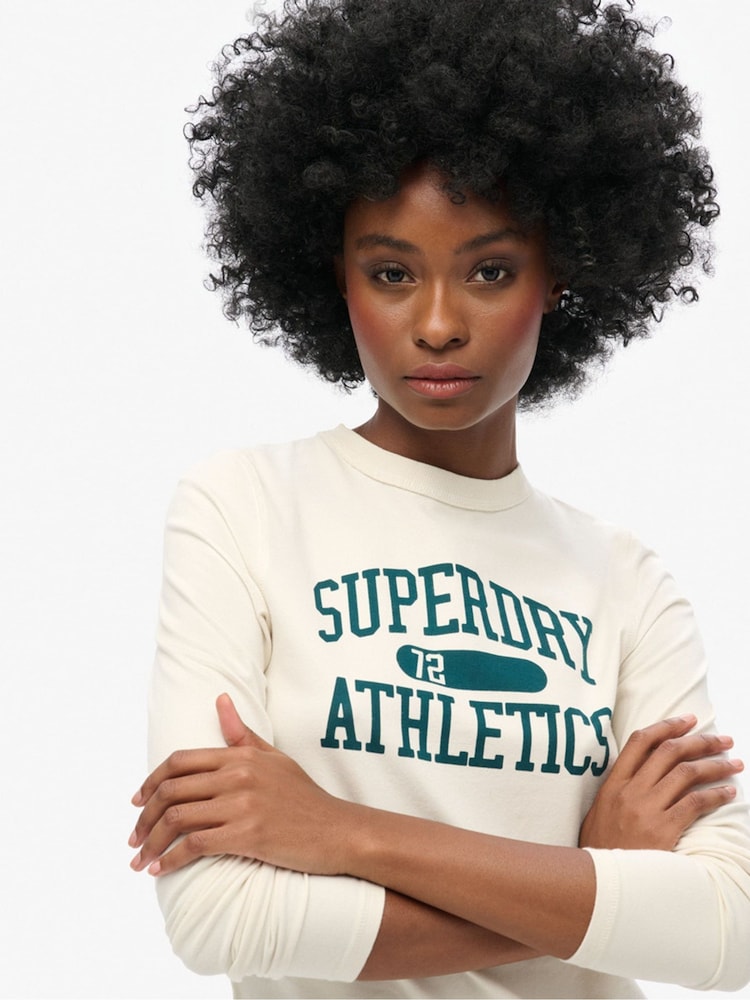 Superdry Turtledove Cream Athletic Ringer Slim Long Sleeve Top - Image 4 of 7