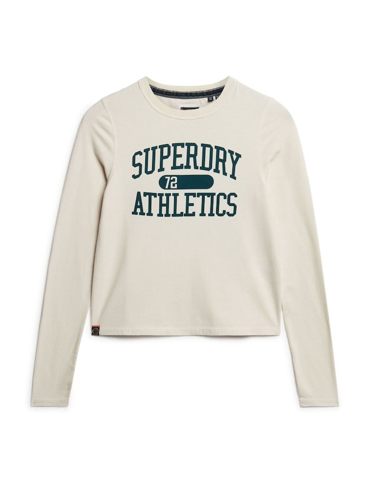 Superdry Turtledove Cream Athletic Ringer Slim Long Sleeve Top - Image 5 of 7