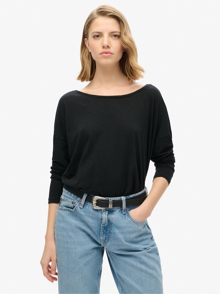 Superdry Black Long Sleeve Jersey Top - Image 1 of 6