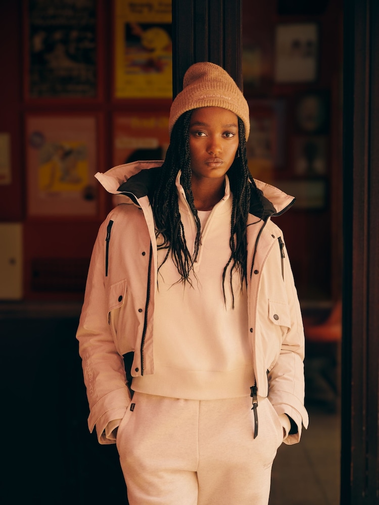 Superdry Off White Hooded Sports Puffer Jacket - Image 2 of 8
