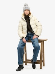 Superdry Off White Hooded Sports Puffer Jacket - Image 4 of 8