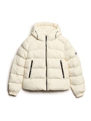 Superdry Off White Hooded Sports Puffer Jacket - Image 5 of 8