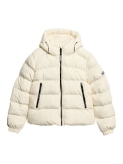 Superdry Off White Hooded Sports Puffer Jacket - Image 6 of 8