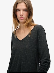 Superdry Black Metallic Long Sleeve V-Neck Jersey Top - Image 4 of 4