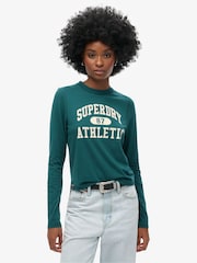 Superdry Dark Pine Green Athletic Ringer Slim Long Sleeve Top - Image 1 of 4