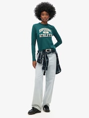 Superdry Dark Pine Green Athletic Ringer Slim Long Sleeve Top - Image 2 of 4
