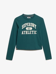 Superdry Dark Pine Green Athletic Ringer Slim Long Sleeve Top - Image 4 of 4