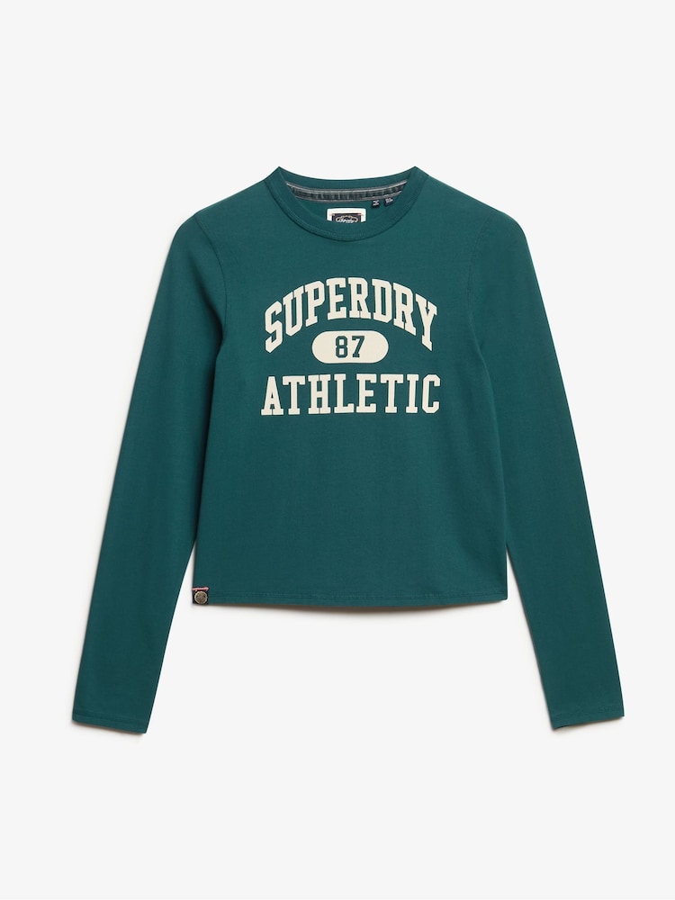 Superdry Dark Pine Green Athletic Ringer Slim Long Sleeve Top - Image 4 of 4