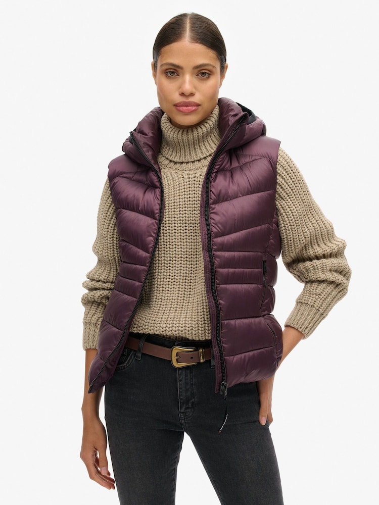 Superdry Smoky Aubergine Purple Hooded Fuji Quilt Padded Gilet Jacket - Image 1 of 8
