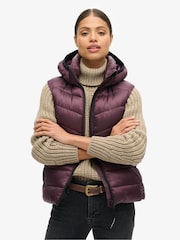 Superdry Smoky Aubergine Purple Hooded Fuji Quilt Padded Gilet Jacket - Image 2 of 8