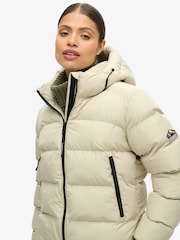 Superdry Pelican Beige Hooded Sports Puffer Jacket - Image 4 of 8