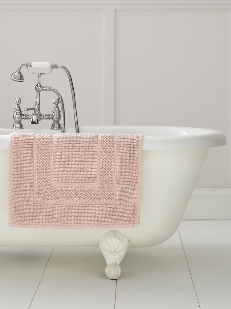 Laura Ashley Blush Pink Cotton Border 100% Cotton Bath Mat - Image 1 of 3